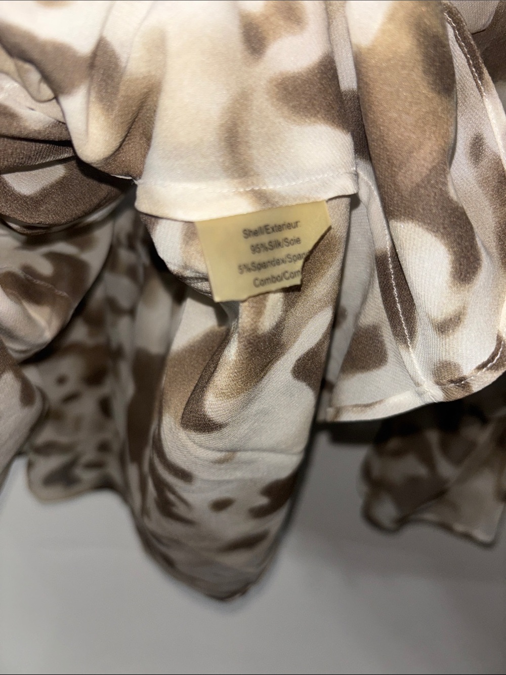 Alice + Olivia Silk Long Sleeve Blouse Tan Brown Print Ties Classy - Picture 5 of 5